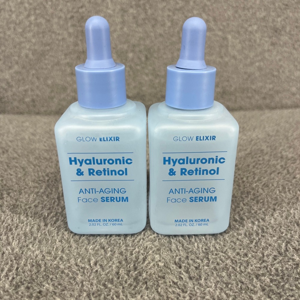 2x Glow Elixir Face Serum Blue Hyaluronic Retinol Anti-Aging K-Beauty 2.02 oz‎